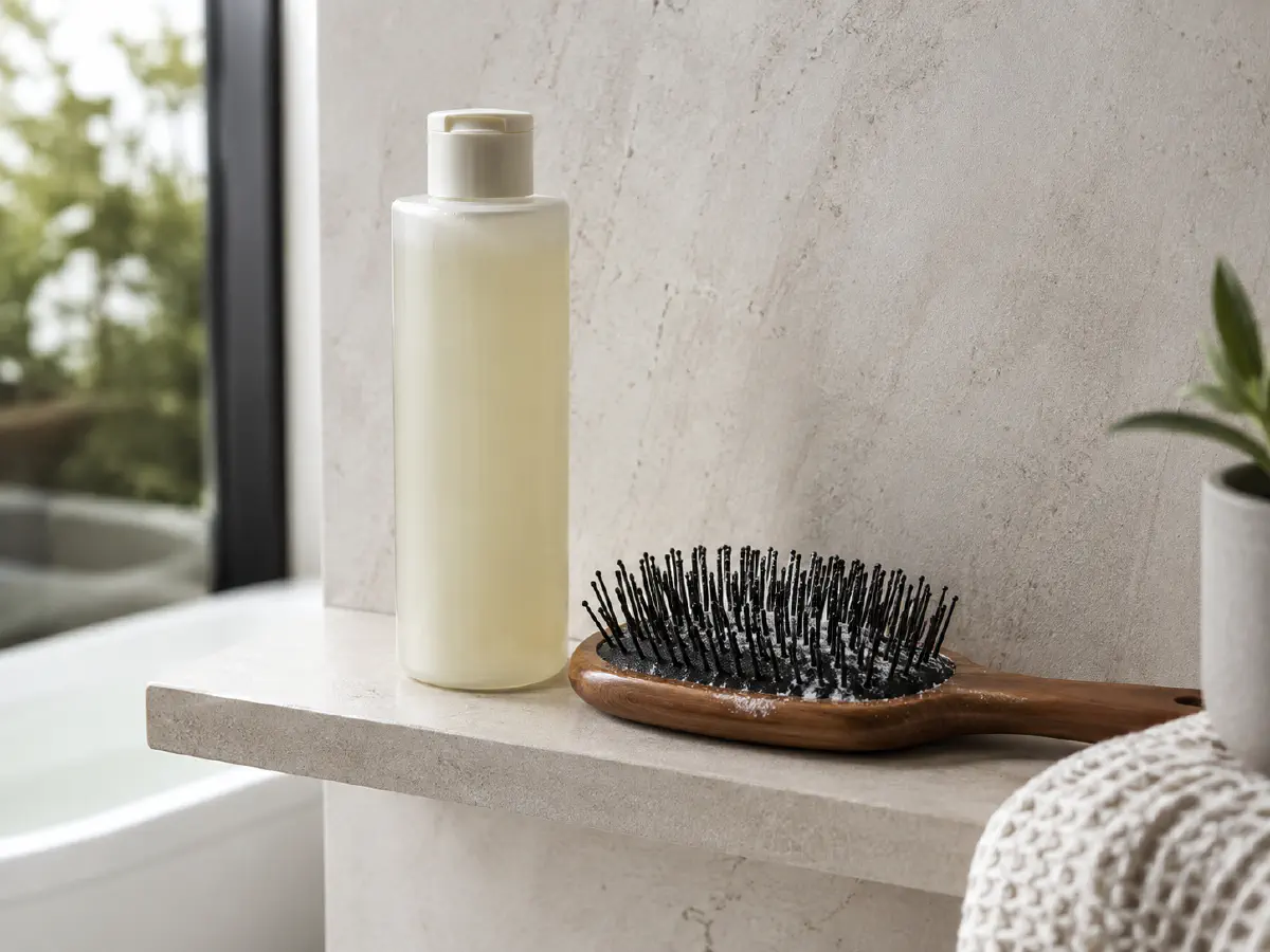 Clarifying shampoo bottle for hair buildup removal
