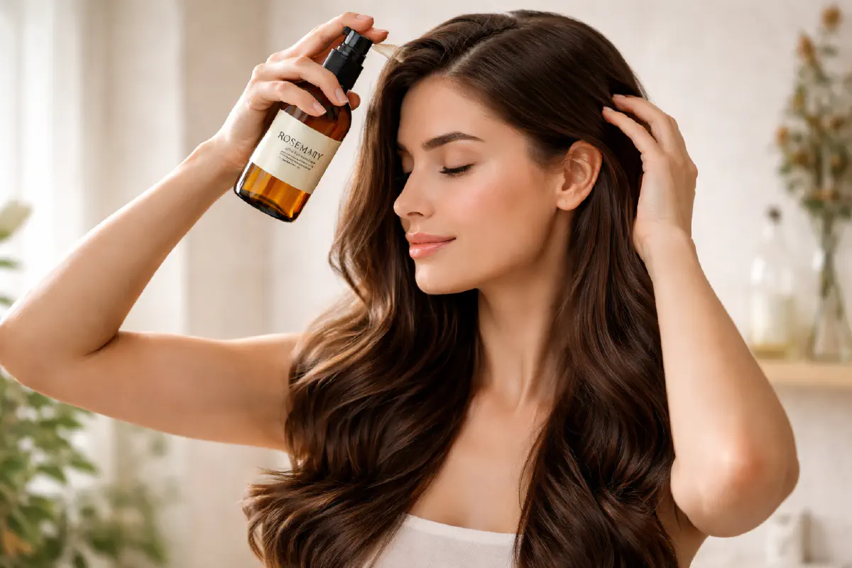 Applying rosemary hair rinse ritual