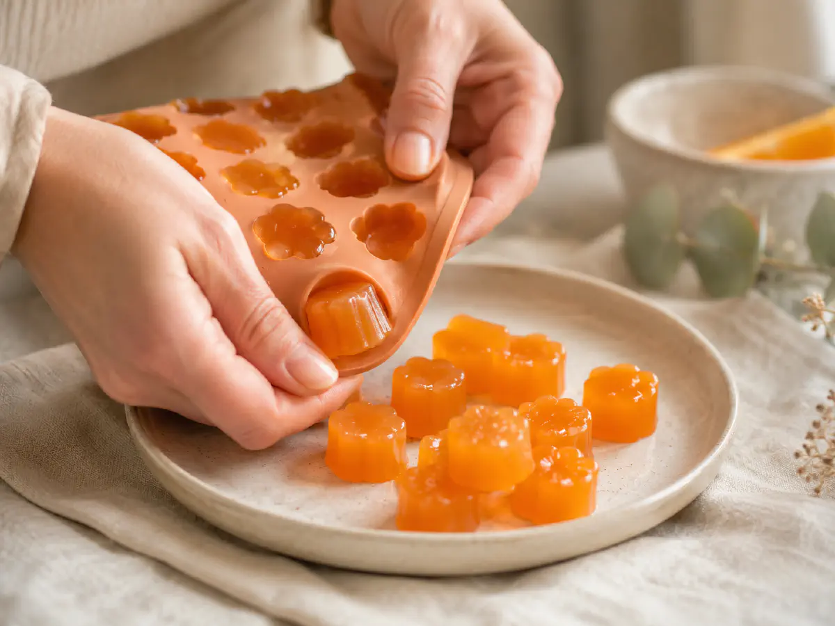 Homemade hair gummies made with orange juice, gelatin, and honey