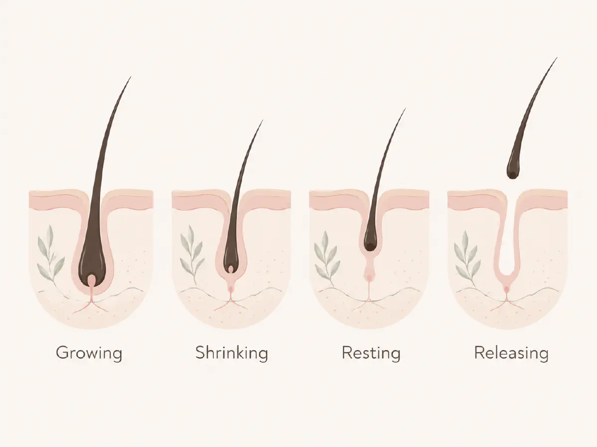 A single hair follicle moving through anagen, catagen, and telogen phases