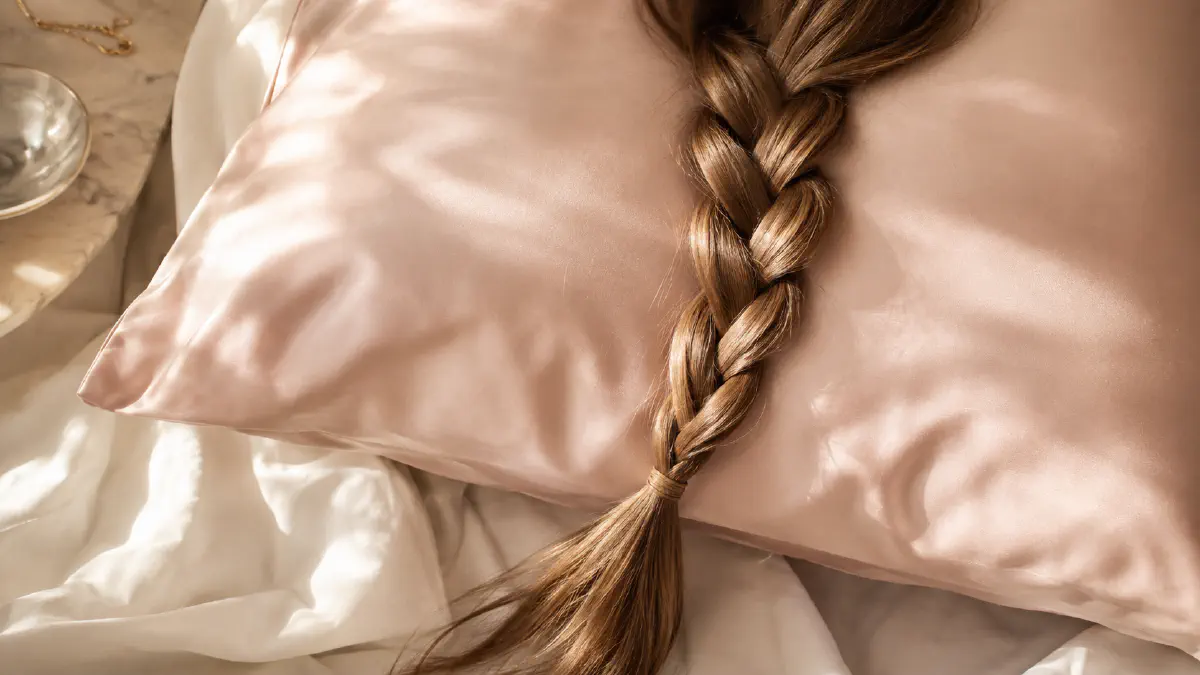 Satin pillowcase and loose braided hair as an overnight hair care routine