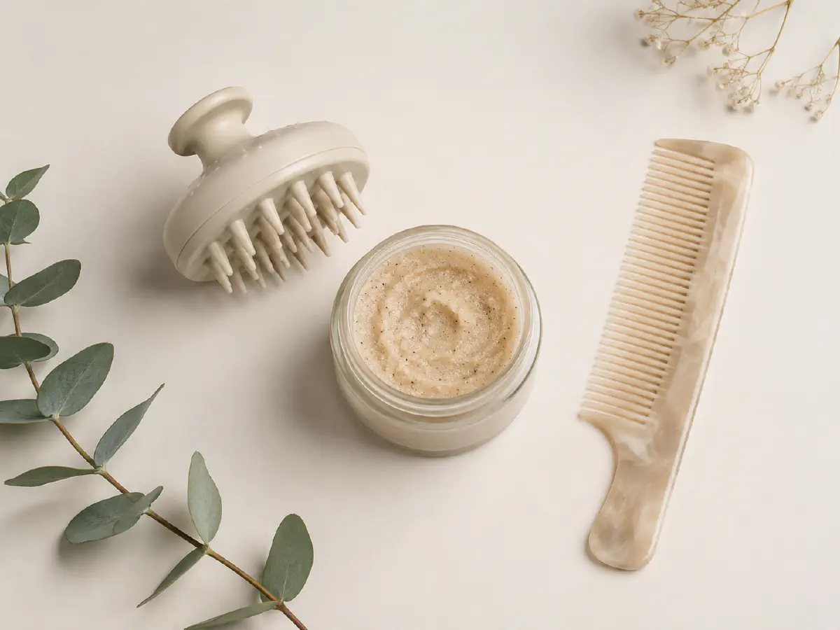 Scalp exfoliation scrub and tools