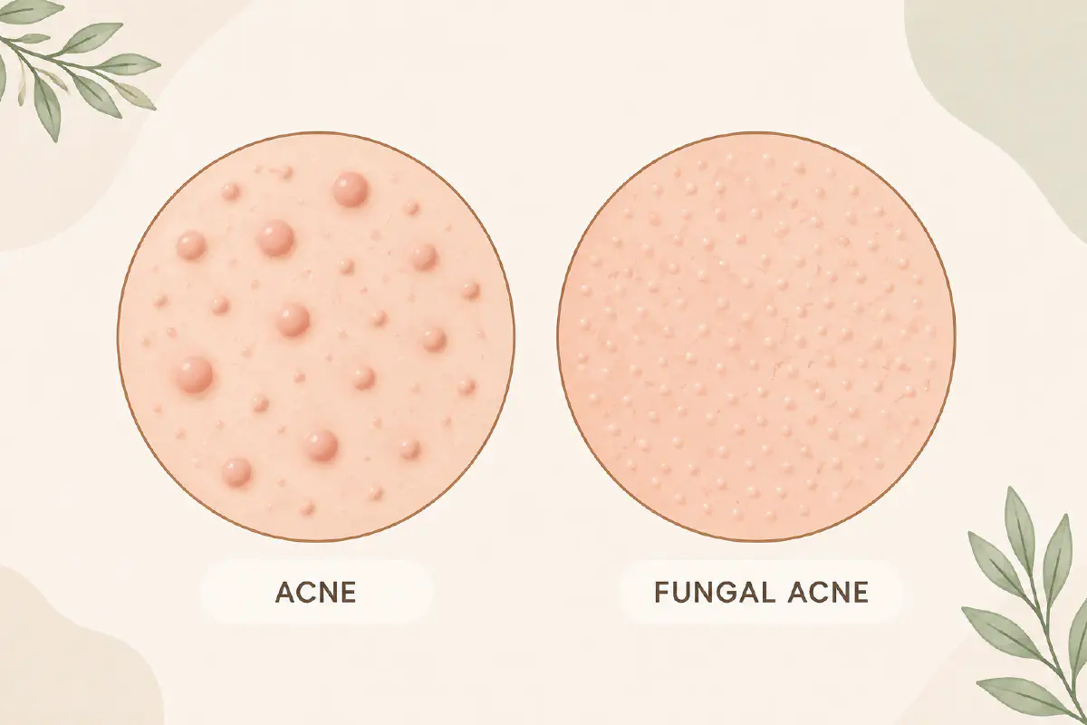 Side-by-side comparison of bacterial acne and fungal acne bump patterns
