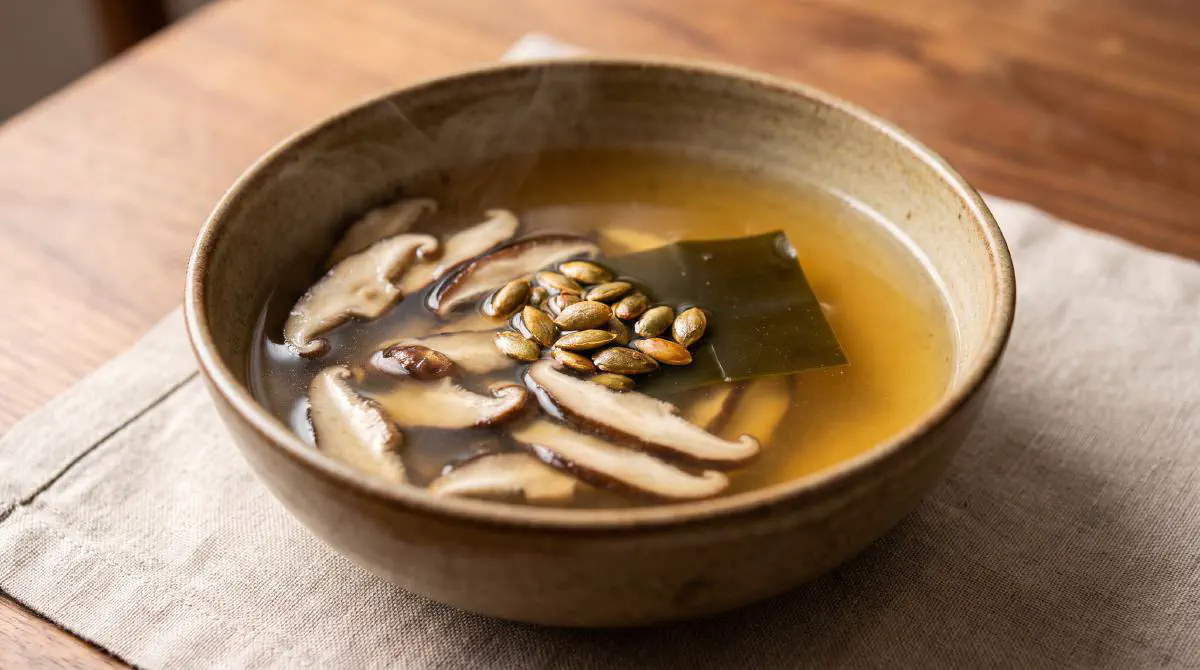 Vegan mushroom and seaweed collagen-support soup