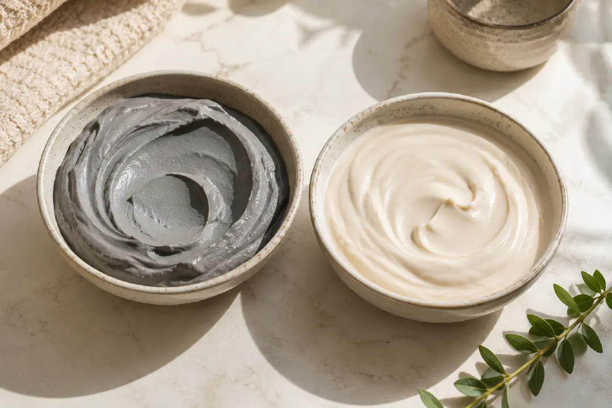 Multi-masking: clay mask on T-zone, hydrating mask on cheeks